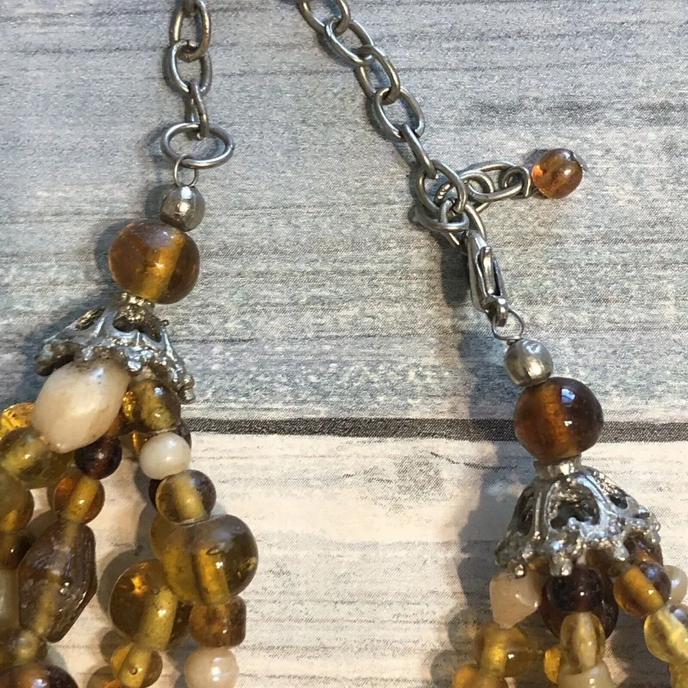 Acrylic Beads Necklace Multi-strand Brown Amber‎ Color 18